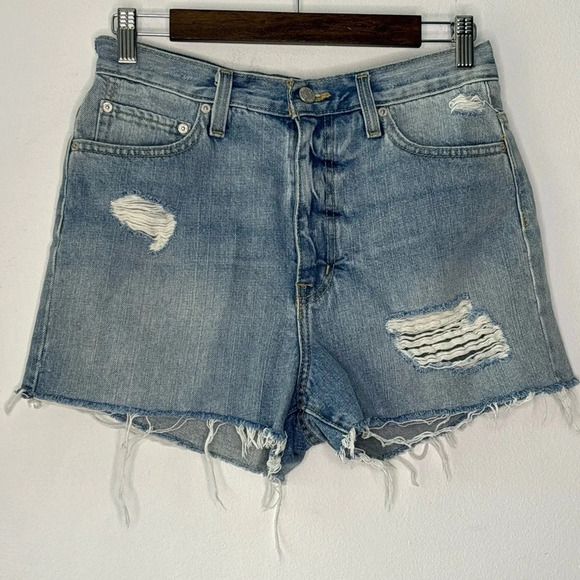 BDG Girlfriend High Rise Distressed Denim Shorts Size 28 - Picture 2 of 8